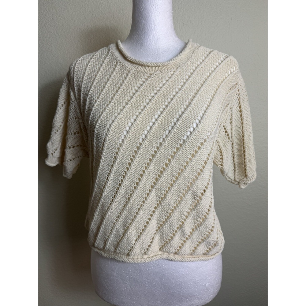 Excursion Women's Sweater Size M Short Sleeve Cropped Ivory Knit